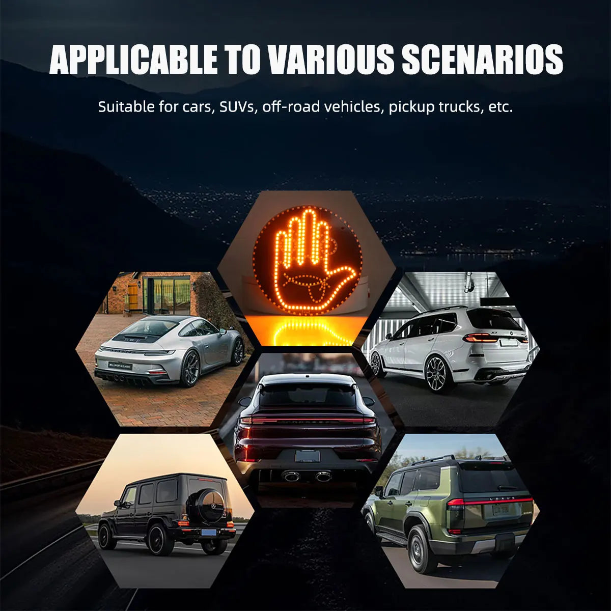 Car LED Funny Expression Gesture 2 in 1 Lamp with Remote Control Rear Window Middle Finger Gesture Palm Light Warning Light