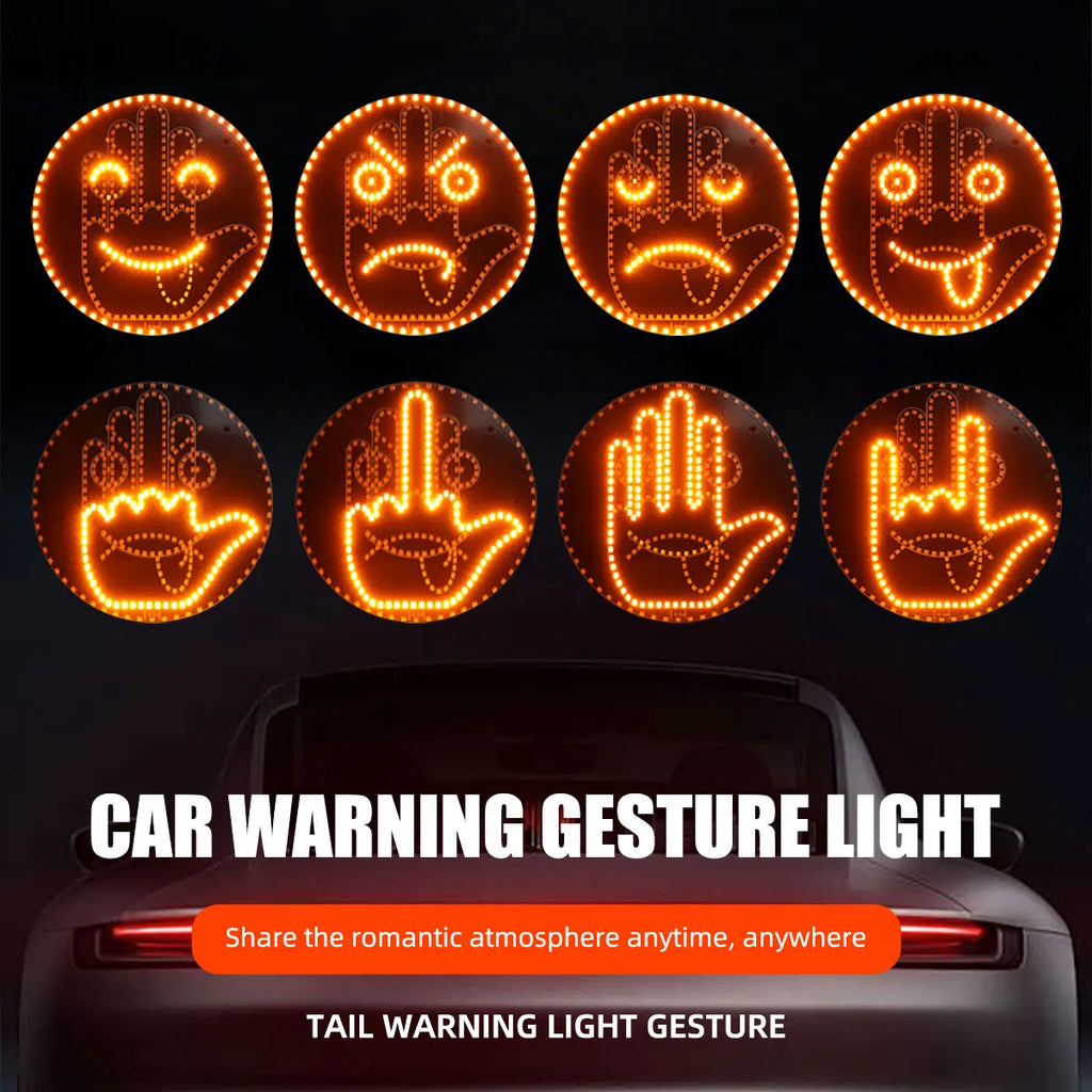 Car LED Funny Expression Gesture 2 in 1 Lamp with Remote Control Rear Window Middle Finger Gesture Palm Light Warning Light