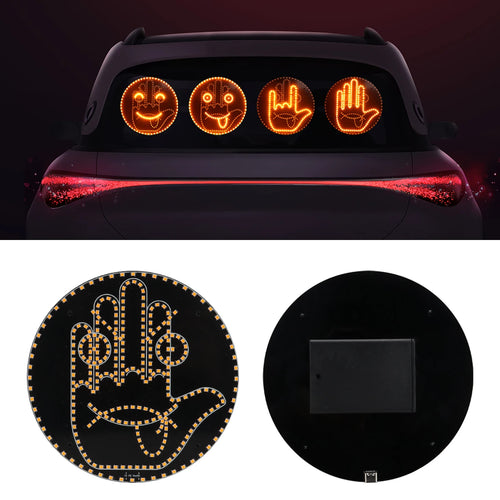 Car LED Funny Expression Gesture 2 in 1 Lamp with Remote Control Rear Window Middle Finger Gesture Palm Light Warning Light
